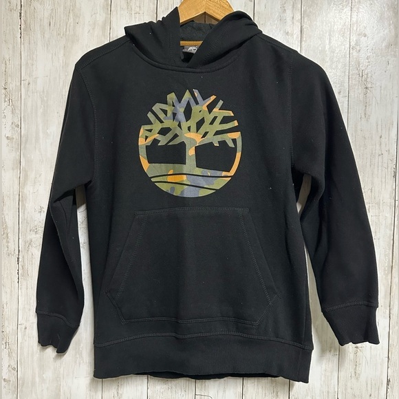 Timberland Tree Logo Black Pullover Hoodie Size M - Picture 1 of 5
